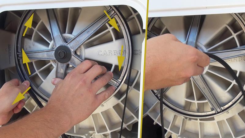 Riemen vom Antriebsrad lösen Riemen vom Antriebsrad lösen