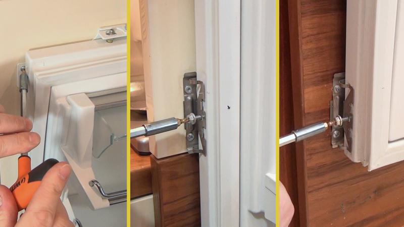 Seitlichen Schrauben der Dekorfront lösen Seitlichen Schrauben der Dekorfront lösen