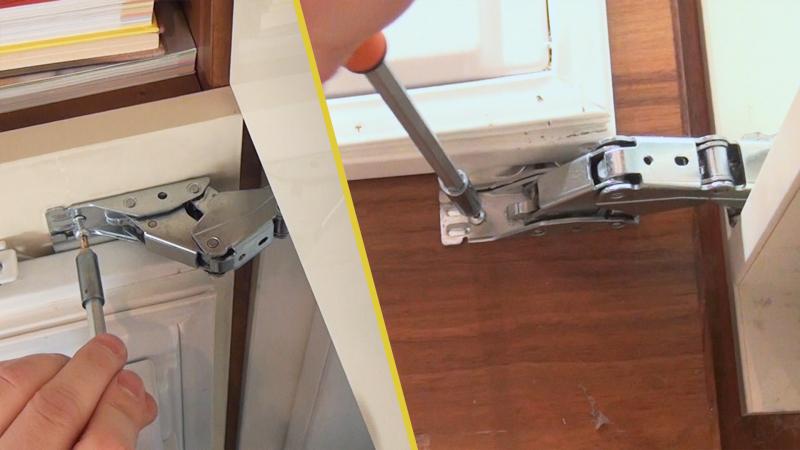 Schrauben der Dekorfront an den Scharnieren entfernen Schrauben der Dekorfront an den Scharnieren entfernen