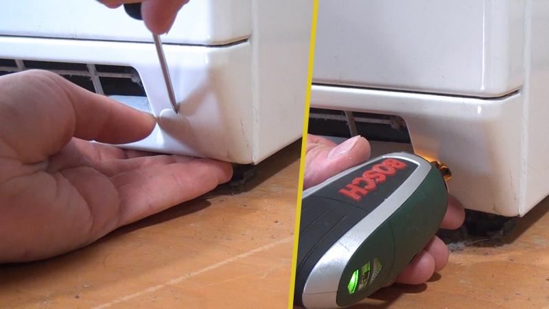 Schraubenabdeckung der Sockelblende entfernen