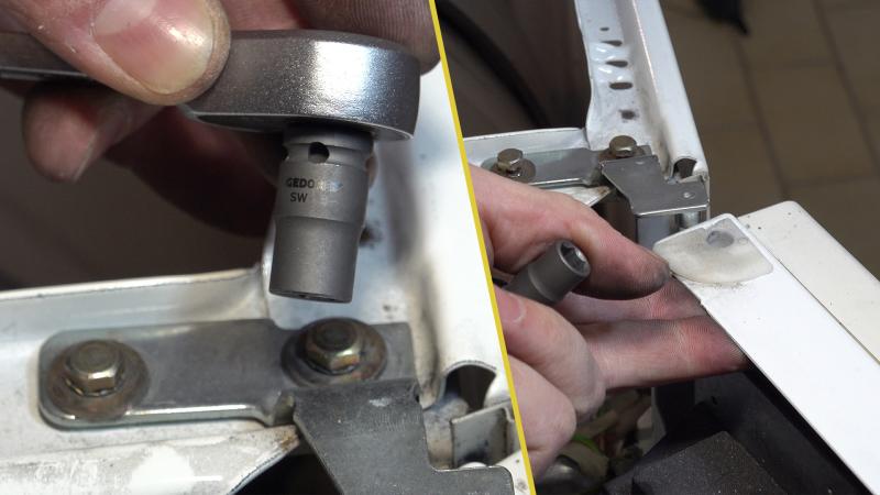 Scharnier der Tür lockern und Tür entfernen Scharnier der Tür lockern und Tür entfernen