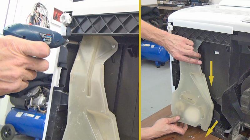 Schrauben des Flusensumpfes lösen und Flusensumpf entfernen