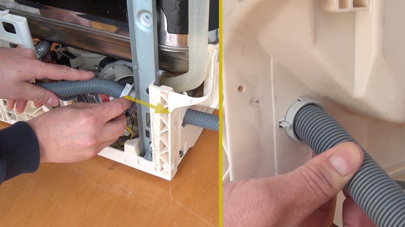 Ablaufschlauch einfädeln und Durchführung fixieren Ablaufschlauch einfädeln und Durchführung fixieren