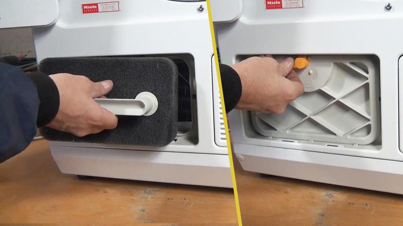 Filter des Kondensators wieder einsetzen Filter des Kondensators wieder einsetzen