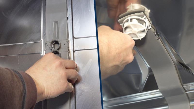 Zulaufrohr an der Rückwand mit den Halteclips fixieren