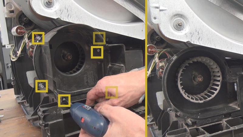 Schrauben der Ventilatorabdeckung und Ventilator abnehmen