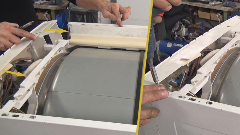 Wasserbehälteraufnahme ausrichten und Bedienelement verschrauben