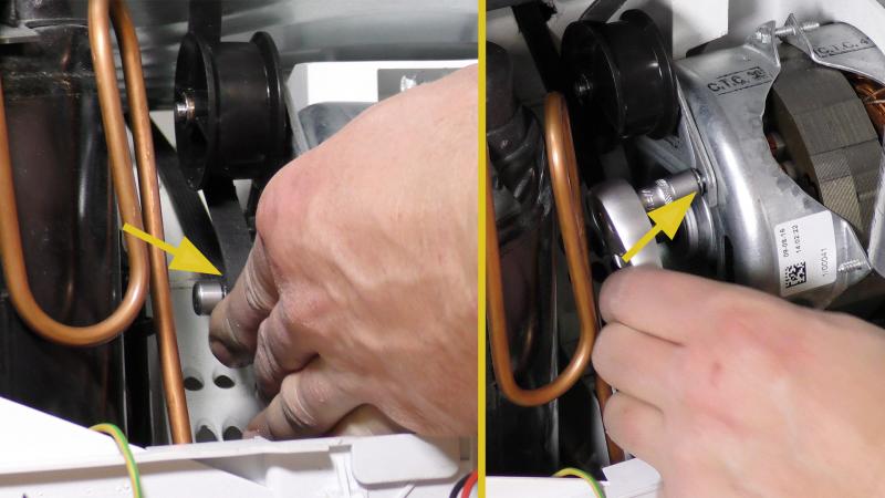 Riemen einsetzen und Spannrolle festziehen