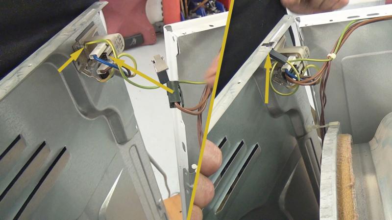 Stromanschluss mit Gerätedeckel verbinden